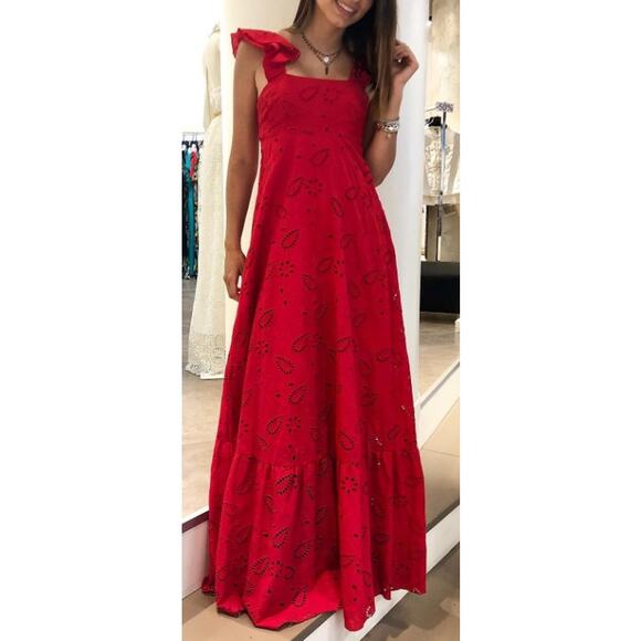 Liu Jo Milano Red Maxi Dress IT 38 US 2 Cotton Sleeveless Elegant Italian Long - Picture 10 of 10